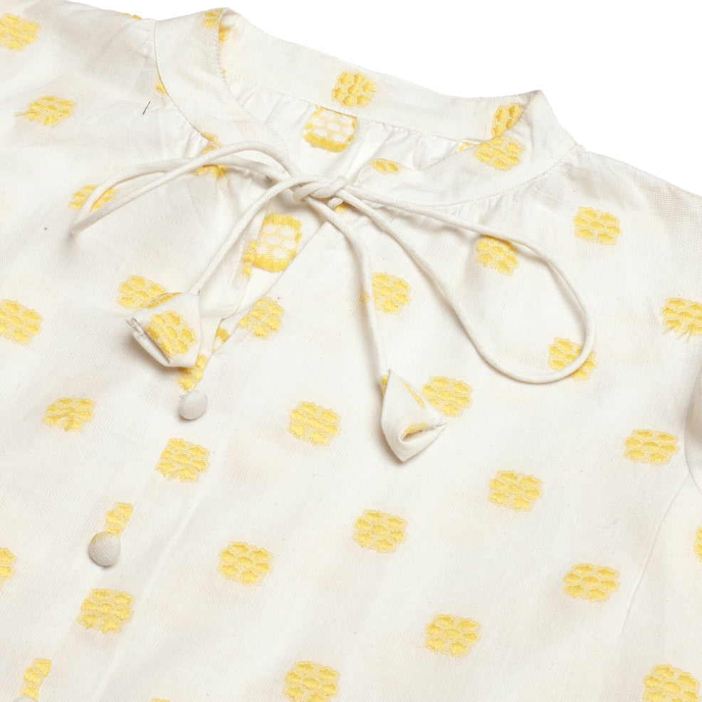 Yellow Floral Dobby Buttoned Blouse