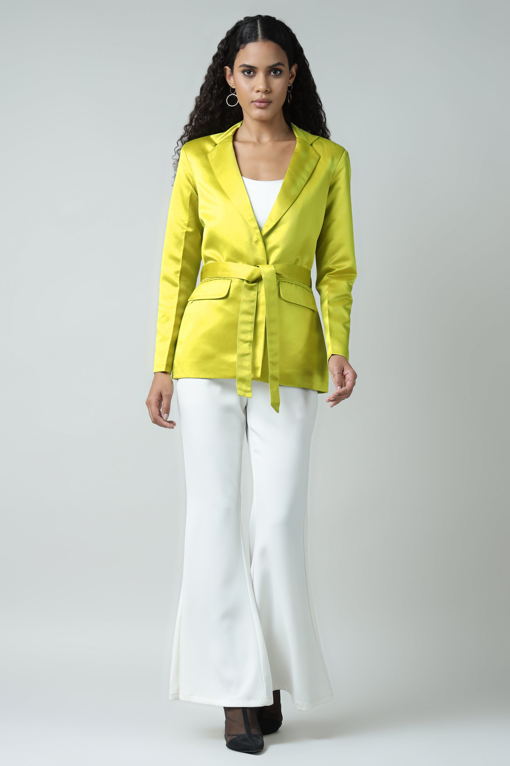 Shine Cocktail Yellow Belted Blazer