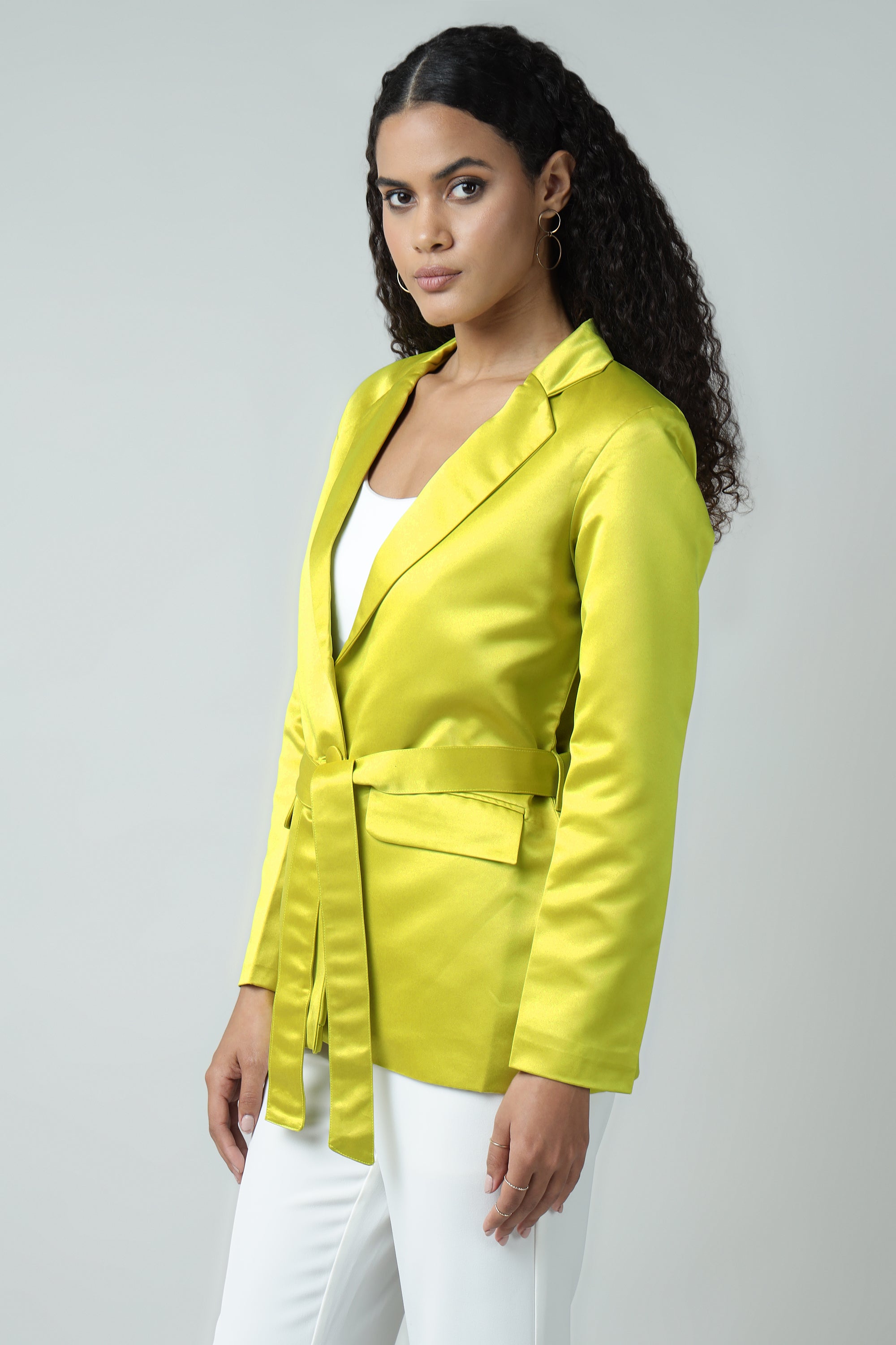 Shine Cocktail Yellow Belted Blazer