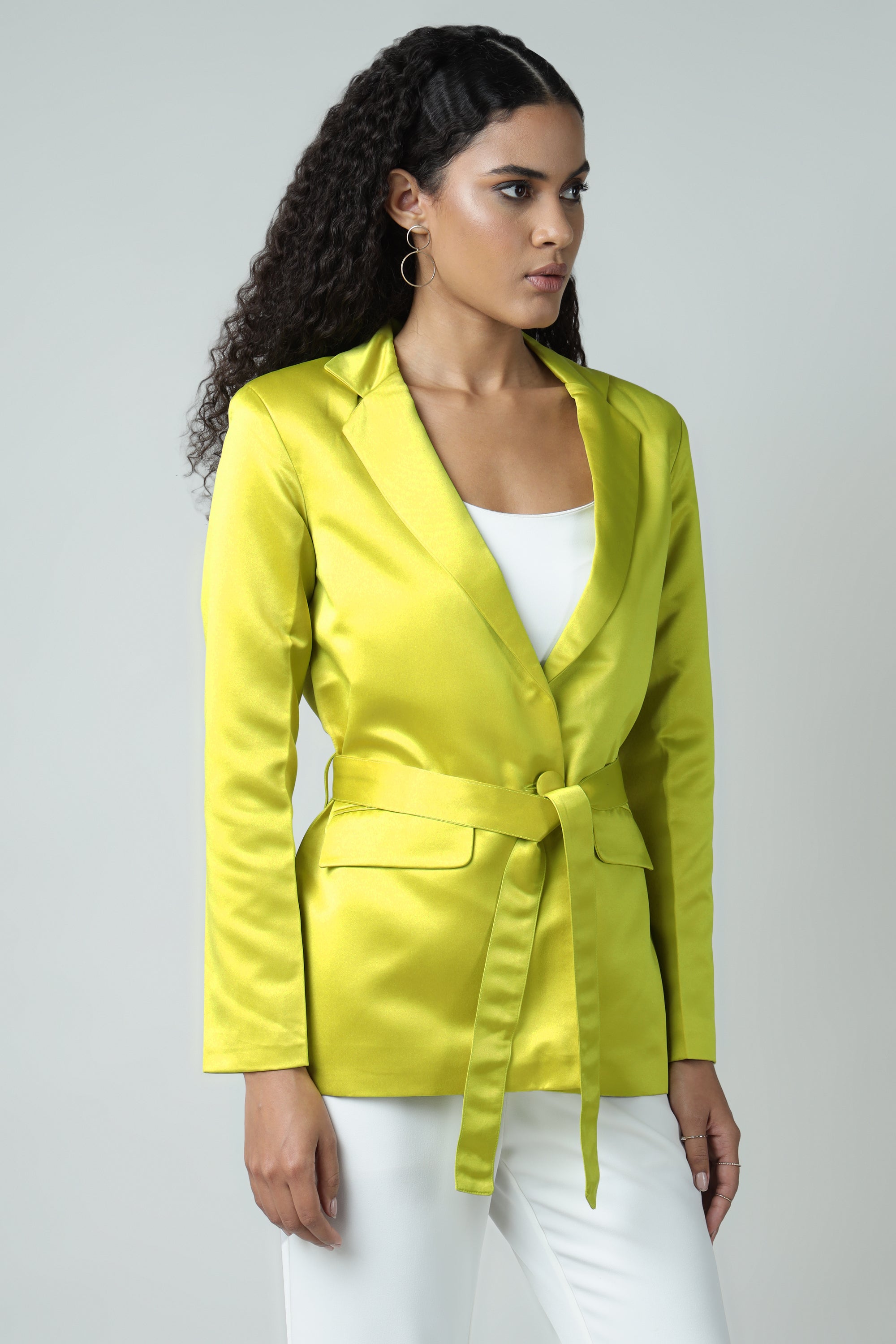 Shine Cocktail Yellow Belted Blazer