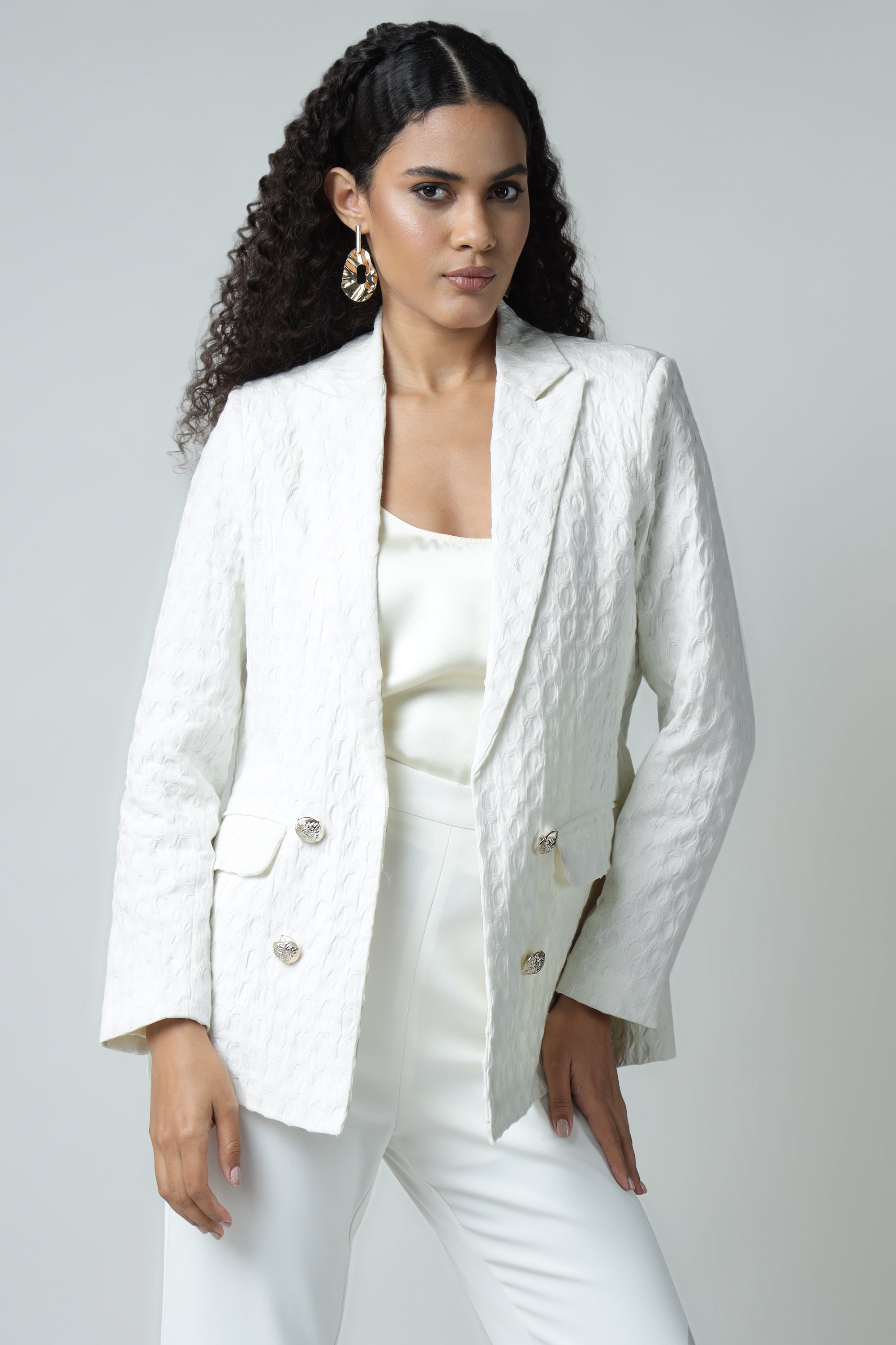 White Premium Textured Blazer