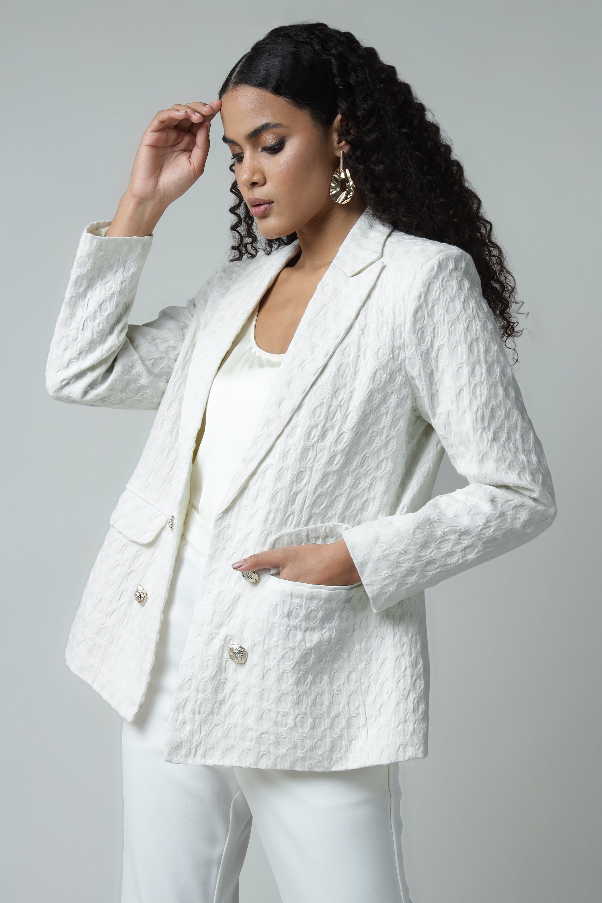 White Premium Textured Blazer