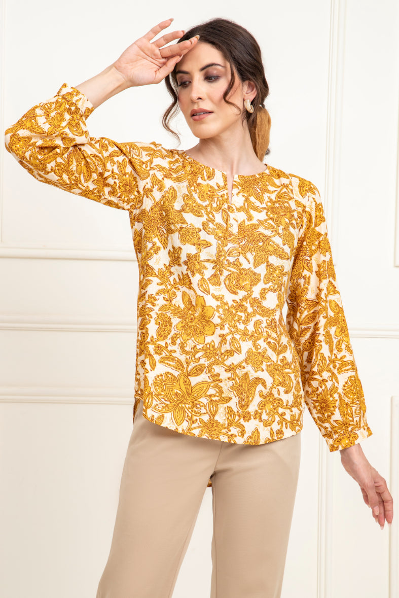 Yellow Printed Boho Top