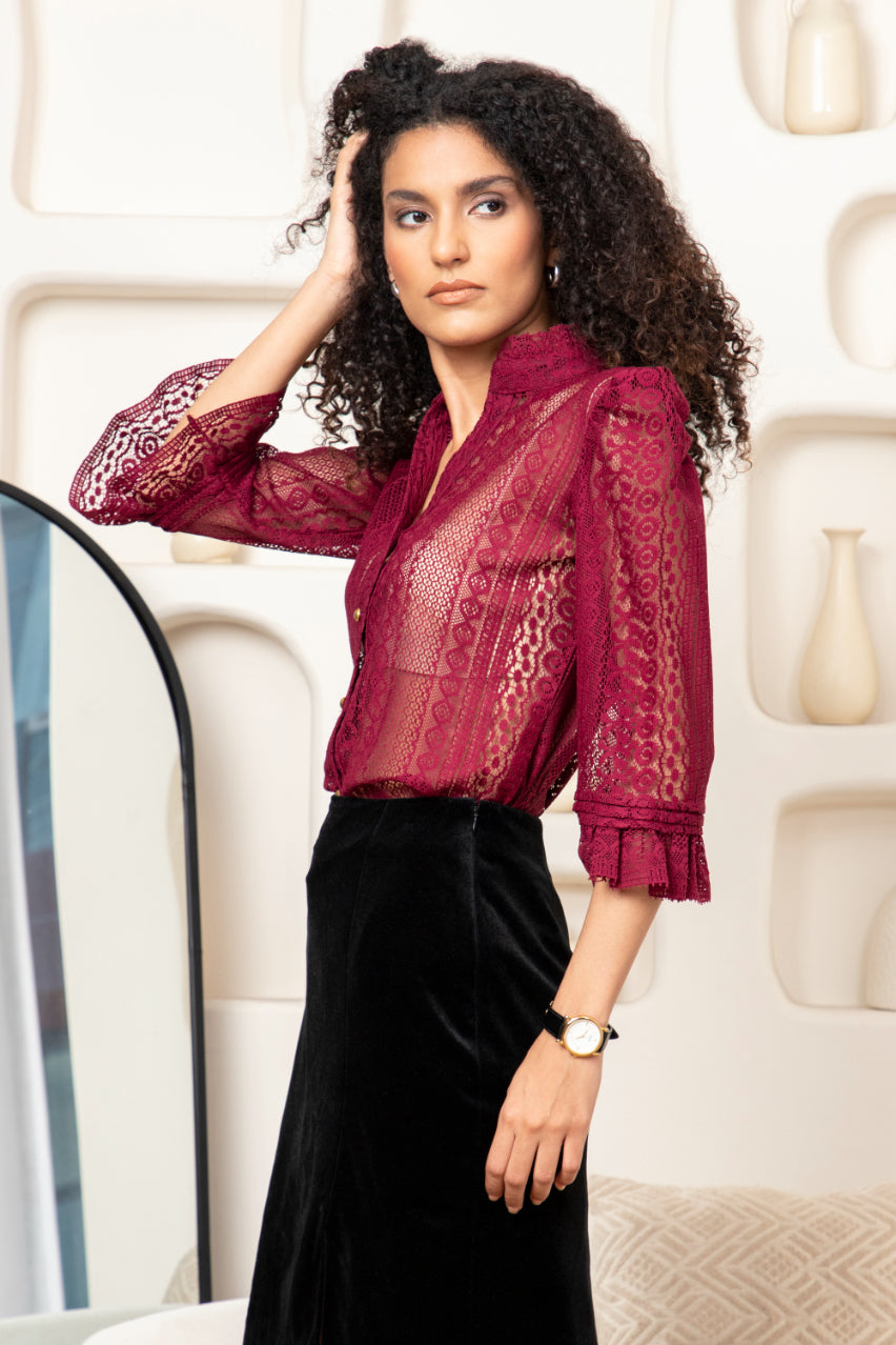 Wine Lace Blouse