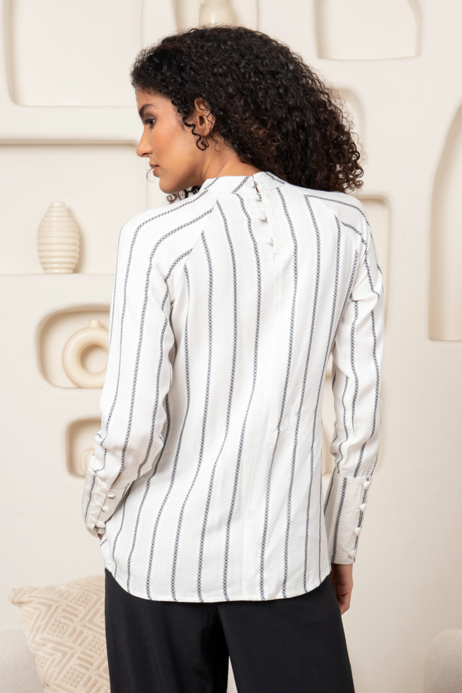 White Jacquard Stripe Top