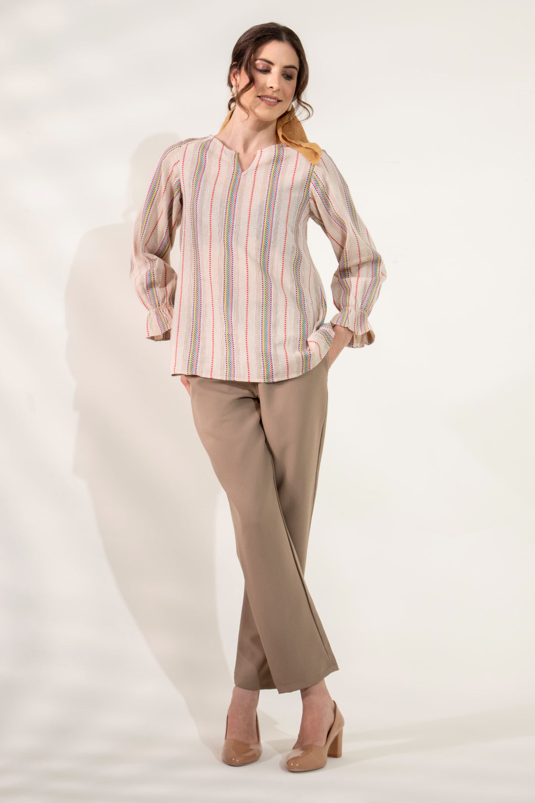 Multi Colour Dobby Textured Beige Top