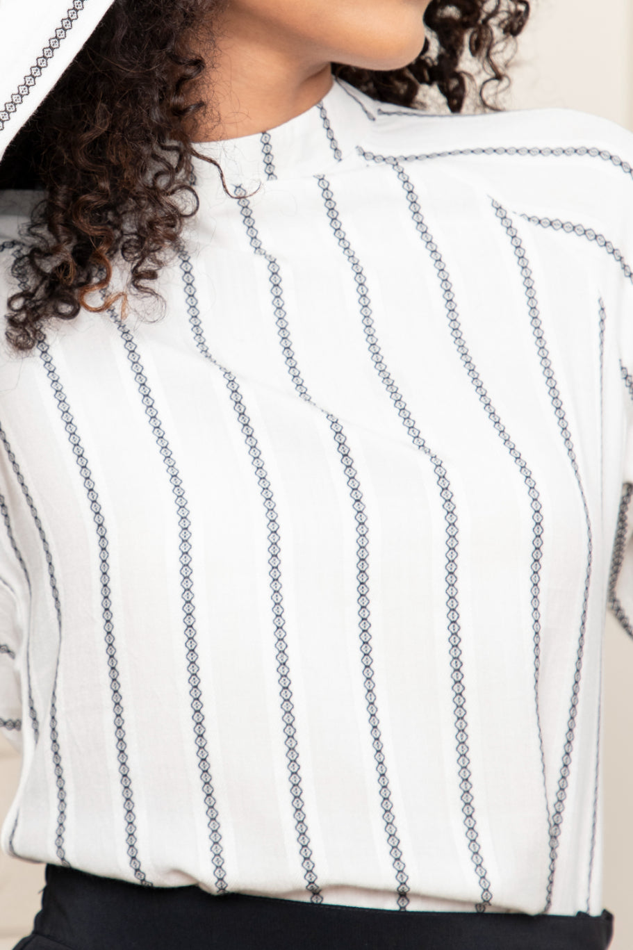 White Jacquard Stripe Top