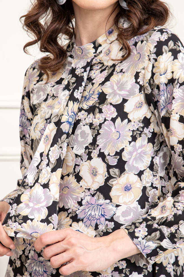 Floral Print Neck Tie Style Top