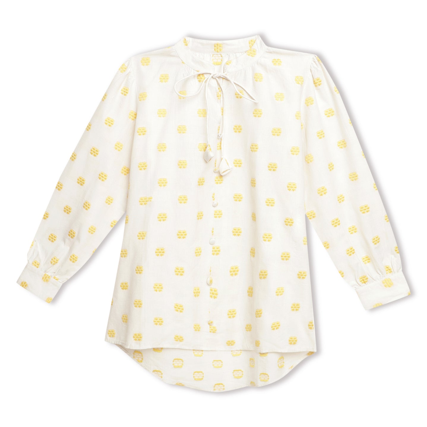 Yellow Floral Dobby Buttoned Blouse