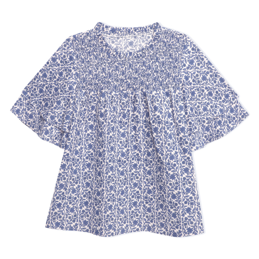 Smocked Yoke Frill Sleeve Top