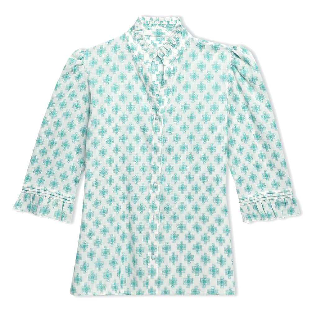 Green Diamond Jacquard Blouse