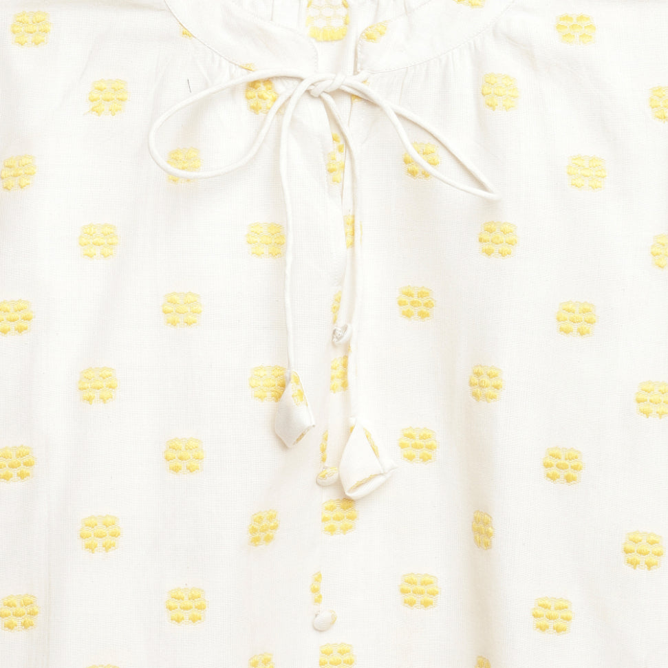 Yellow Floral Dobby Buttoned Blouse