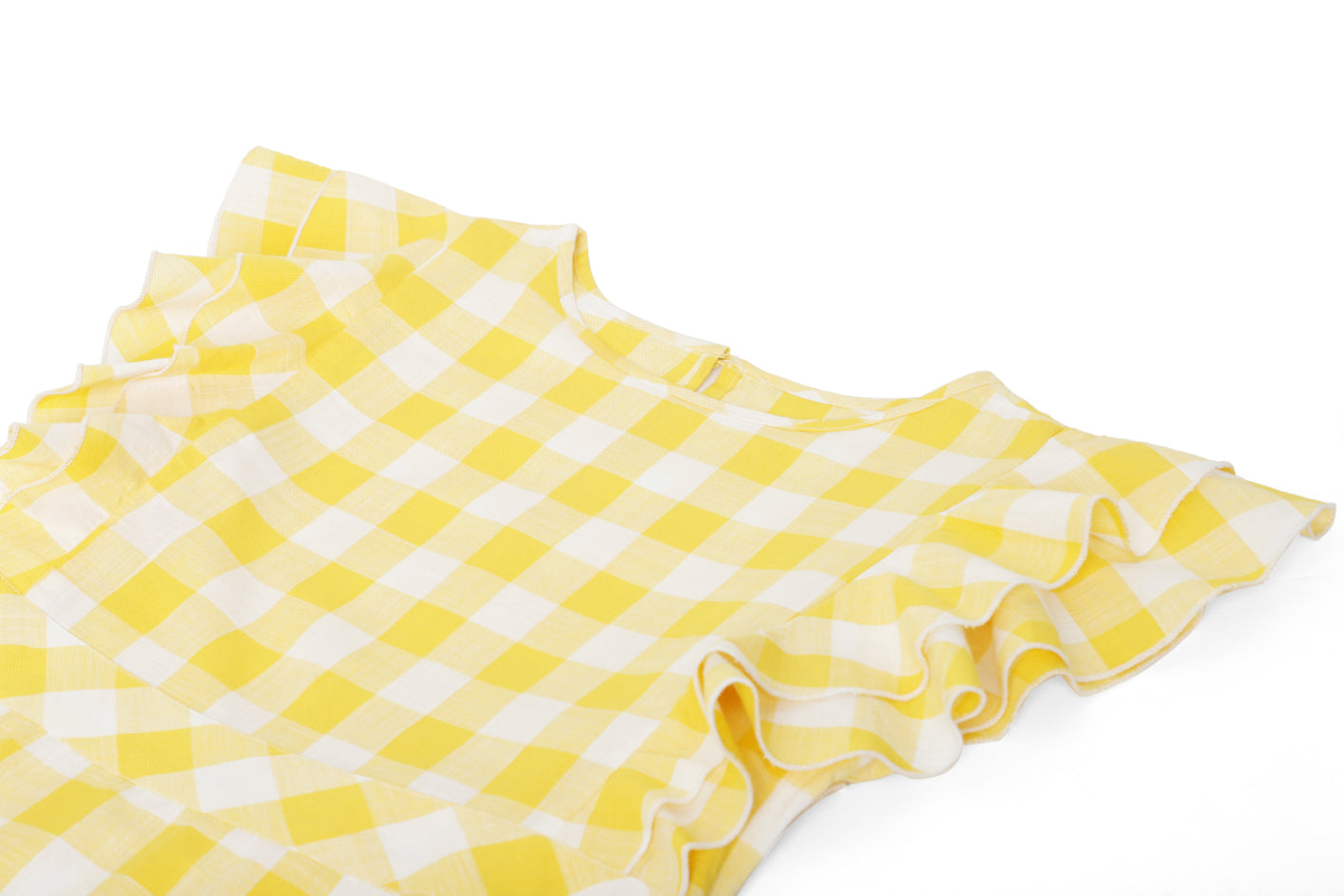 Double Frill Yellow Check Retro Dress