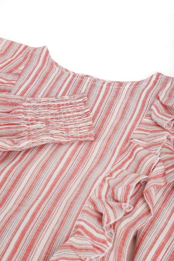 Red Striped Ruffle Detail Body Fit Dress