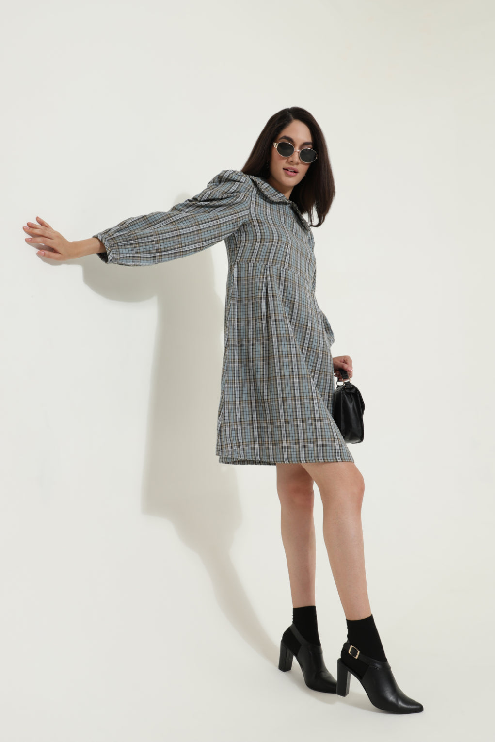 Peterpan Collar Blue Check Retro Dress