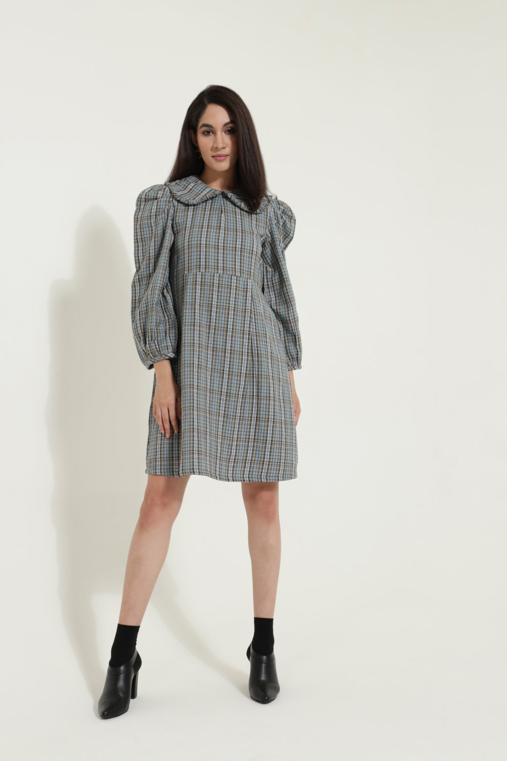 Peterpan Collar Blue Check Retro Dress