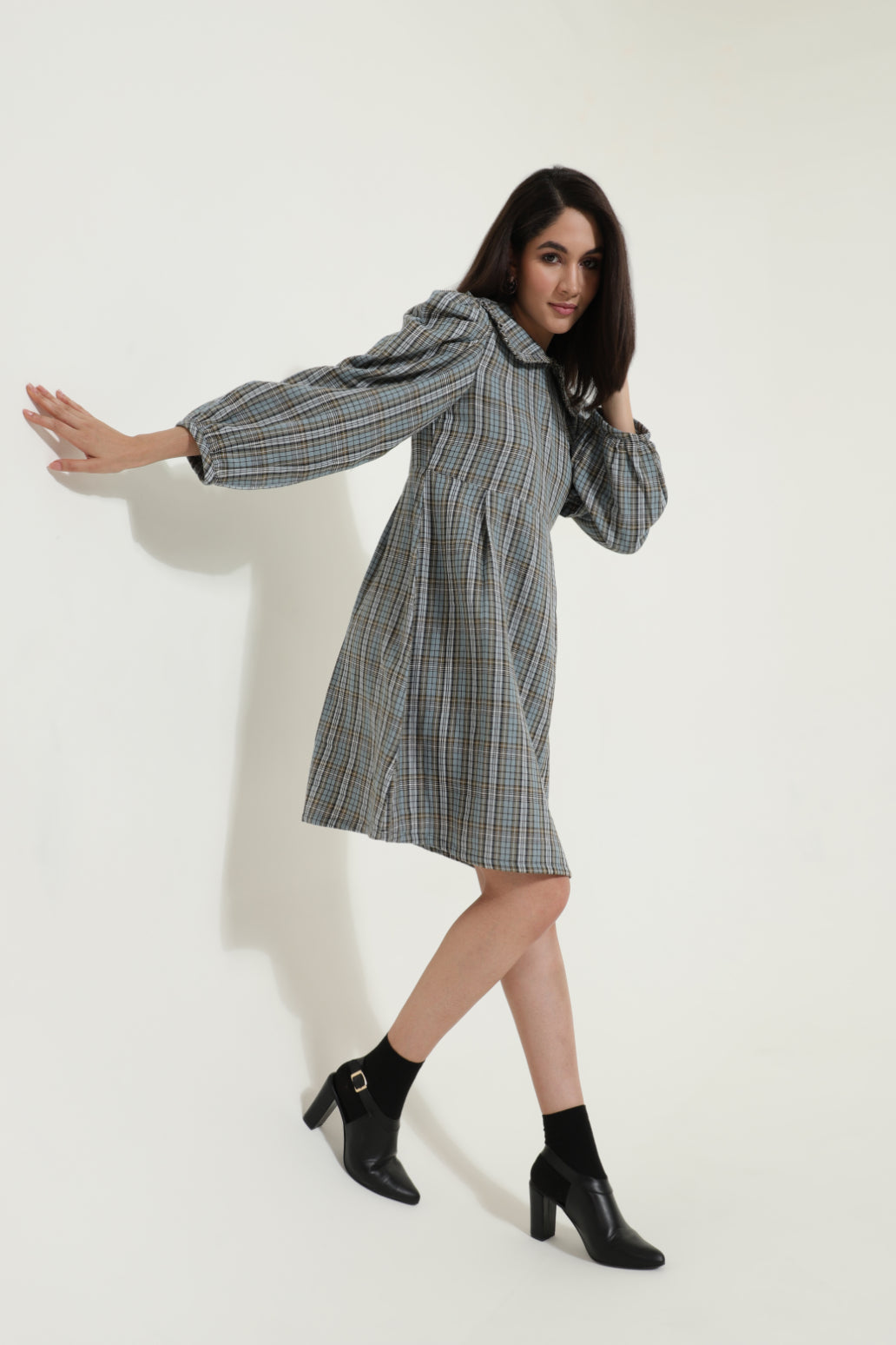 Peterpan Collar Blue Check Retro Dress