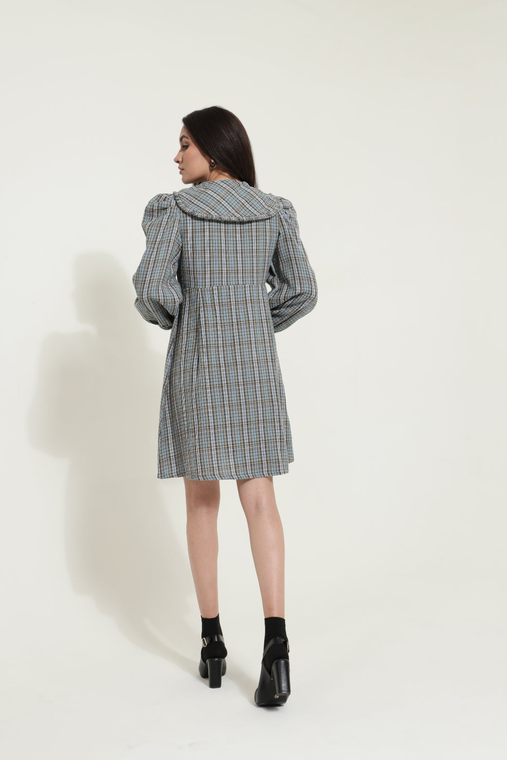 Peterpan Collar Blue Check Retro Dress