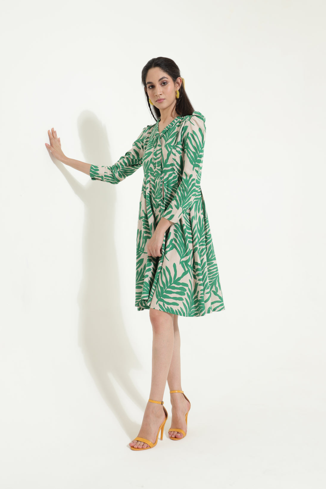 Neck Tieup Tropical Print Flared Dress