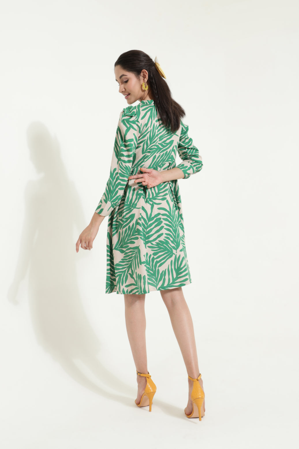 Neck Tieup Tropical Print Flared Dress