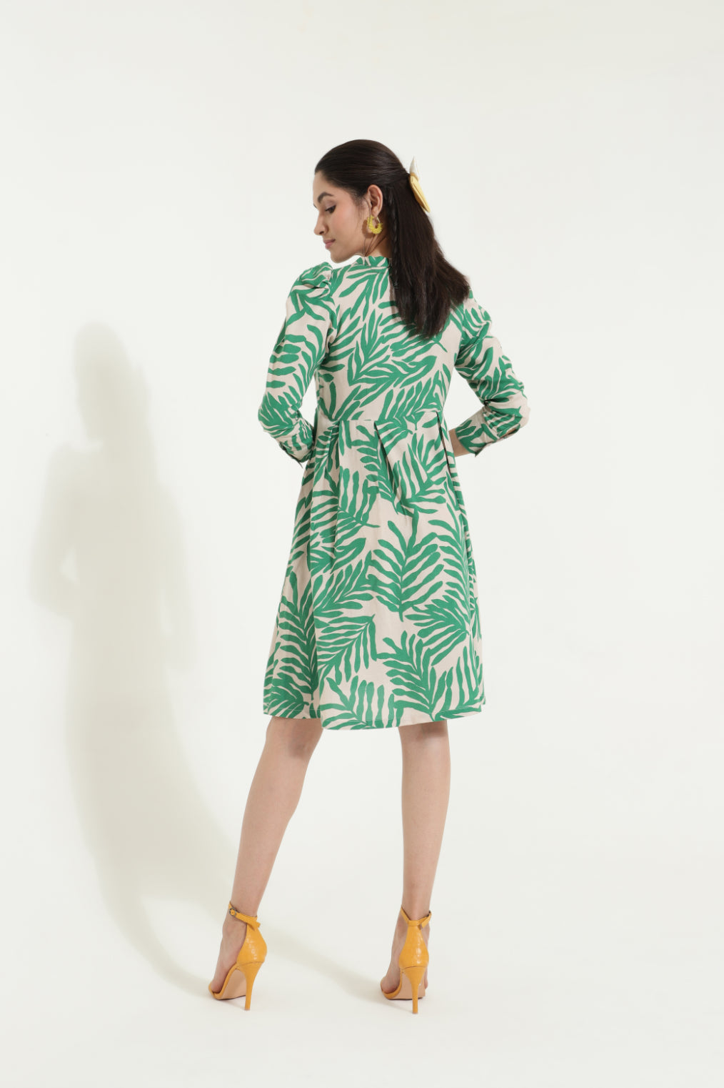 Neck Tieup Tropical Print Flared Dress