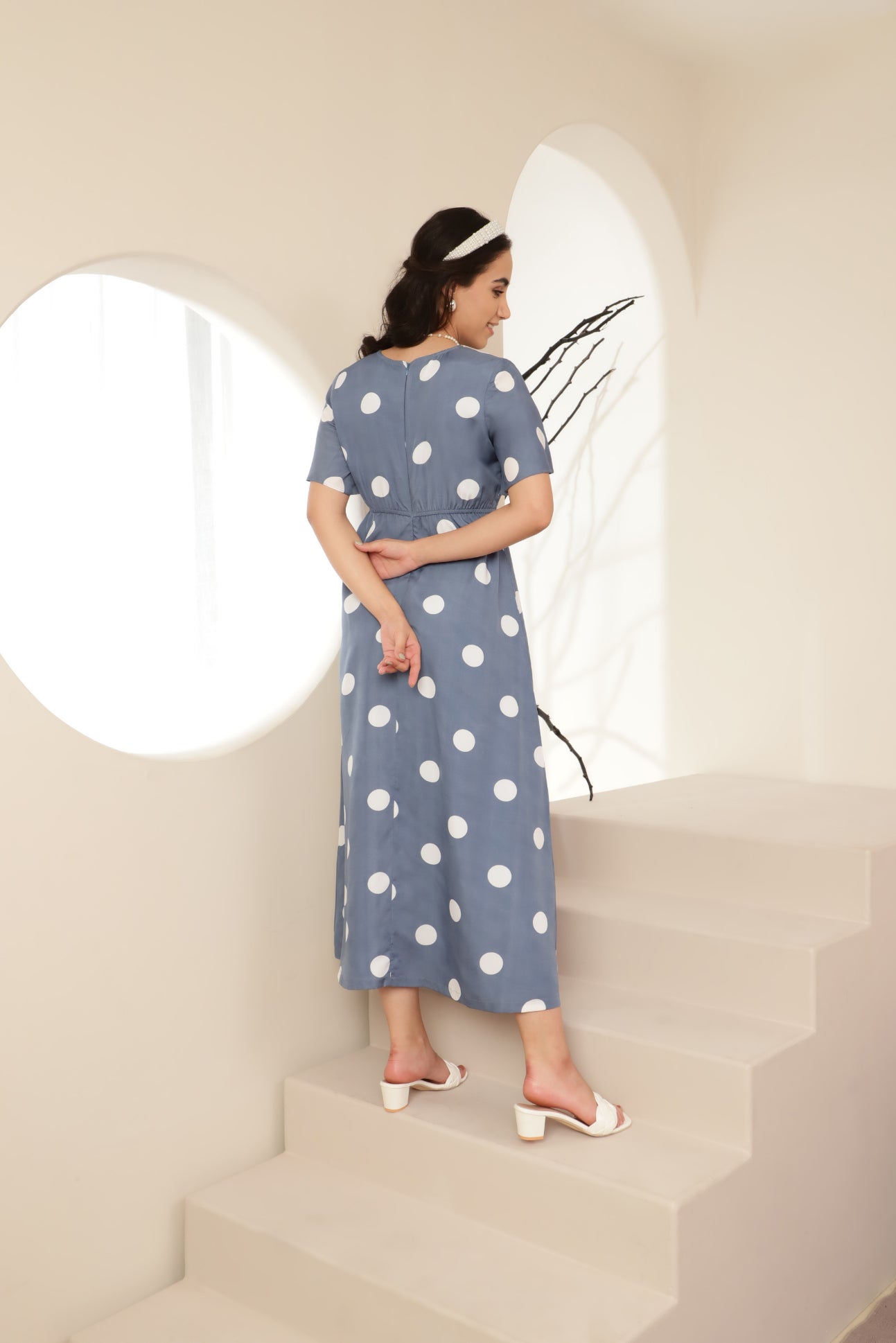 Polka Flared Sleece Maxi Dress