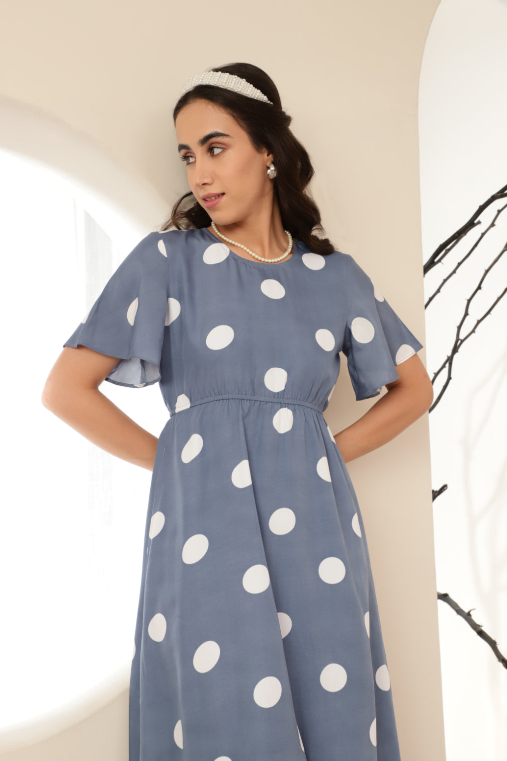 Polka Flared Sleece Maxi Dress