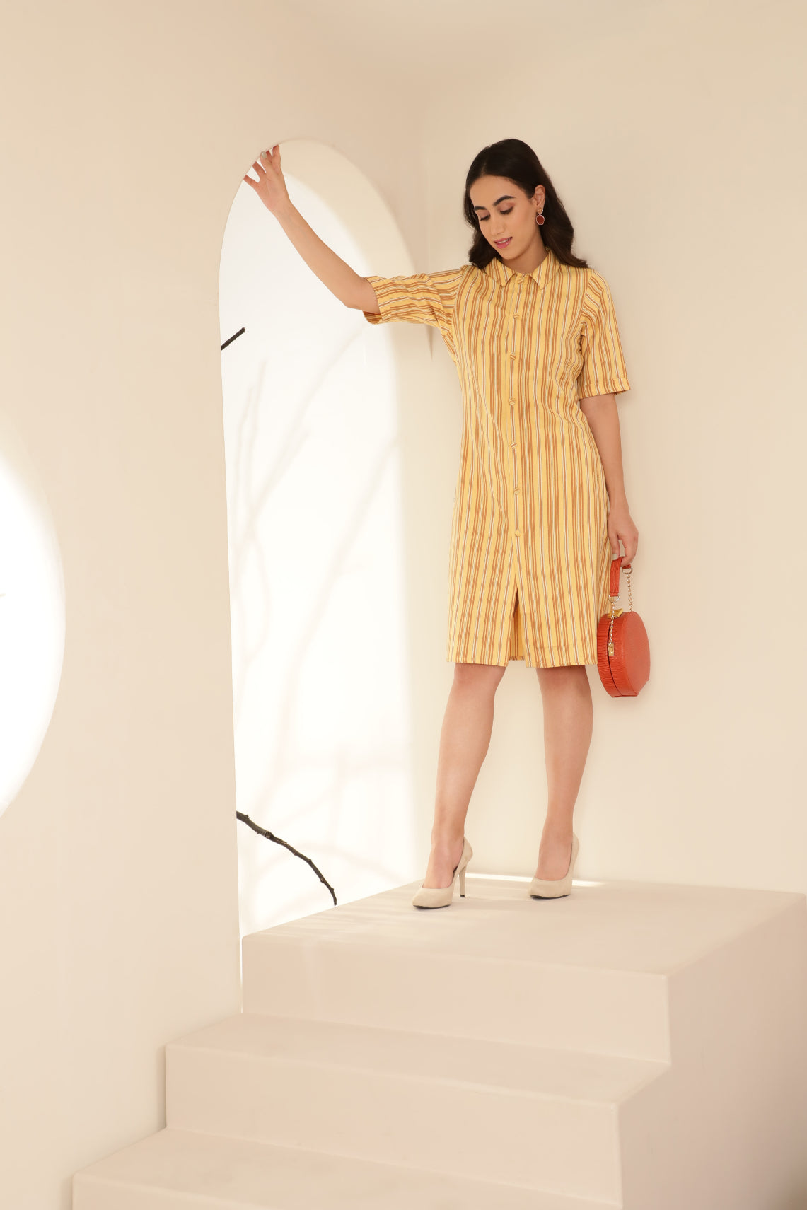 Yellow Striped Shirt Dress